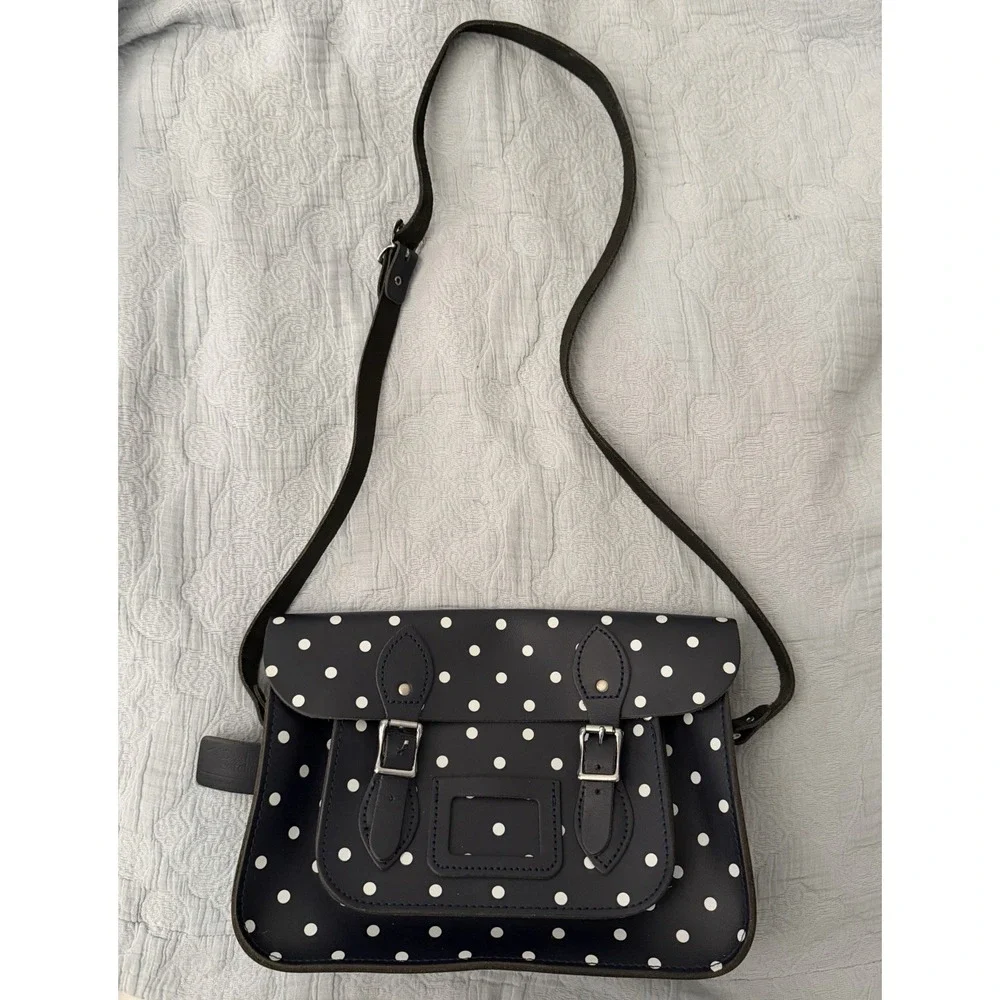 Leather Satchel Company Navy White Polka Dot 11